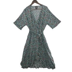 Bobeau Women's Teal Bohemian Print Faux Wrap Dress XLP